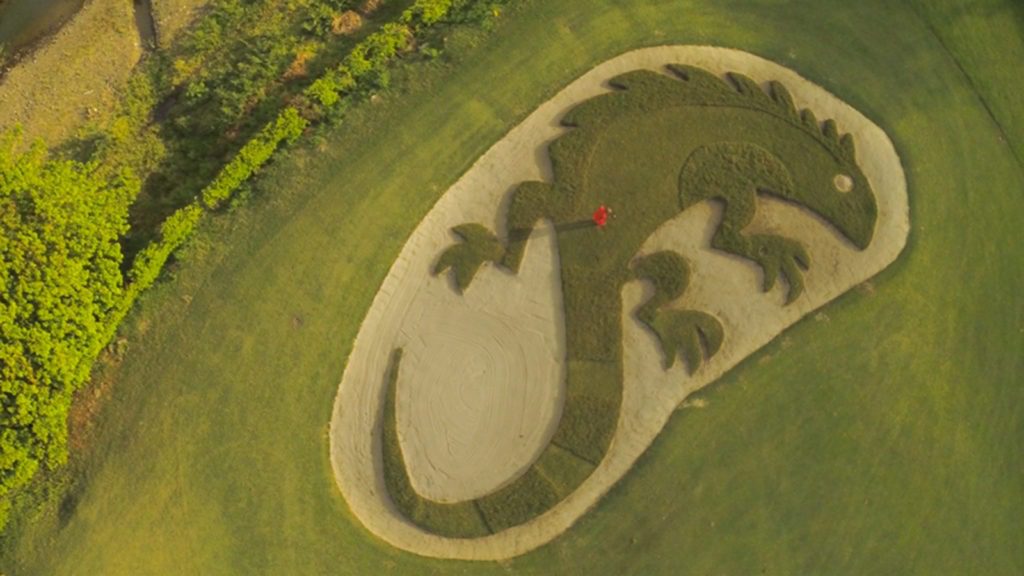 A large lizard shaped garden in the shape of an animal.