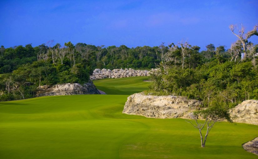 A view of the golf course from across the valley.