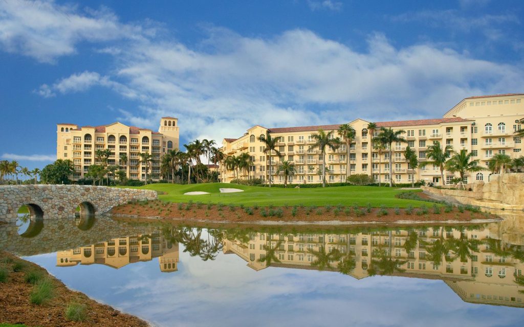 A view of the resort from across the water.